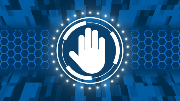 在方块背景上各种图形元素的中心有手势STOP图片下载