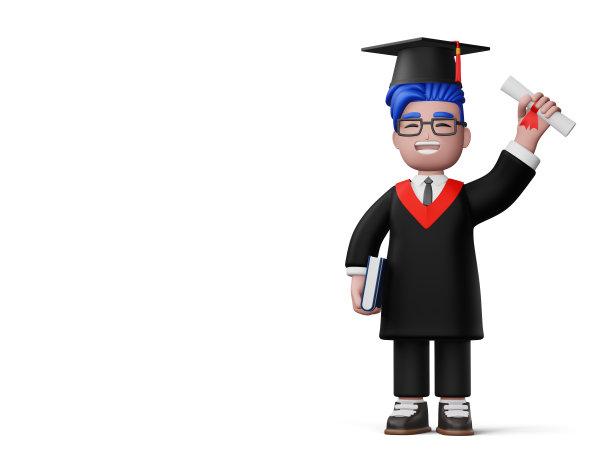 快乐毕业男生捧书和毕业证，3d渲染图片下载