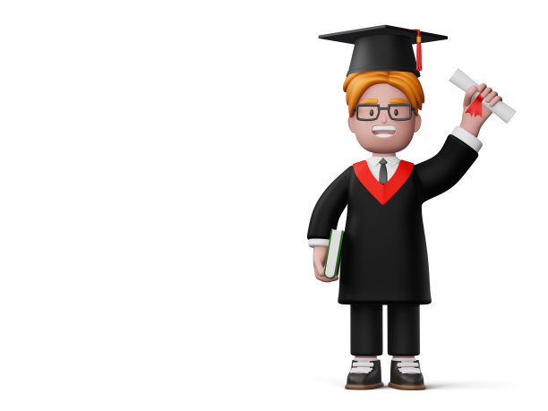 快乐毕业男生捧书和毕业证，3d渲染图片下载