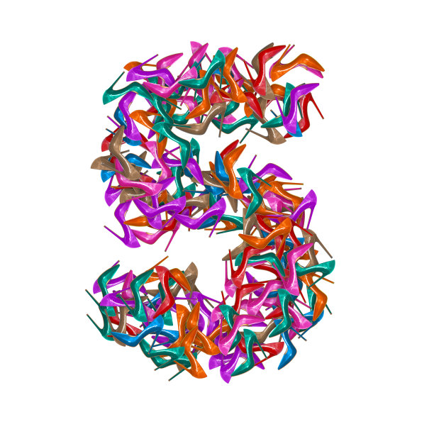3d字母，大写五制成的高跟鞋，白色背景上的3d插图图片下载