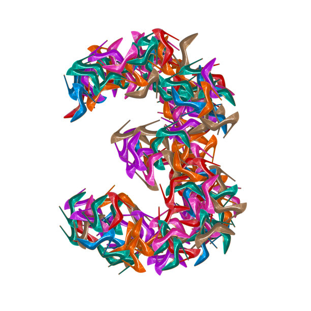 3d字母，大写3号制成的高跟鞋，白色背景上的3d插图图片下载