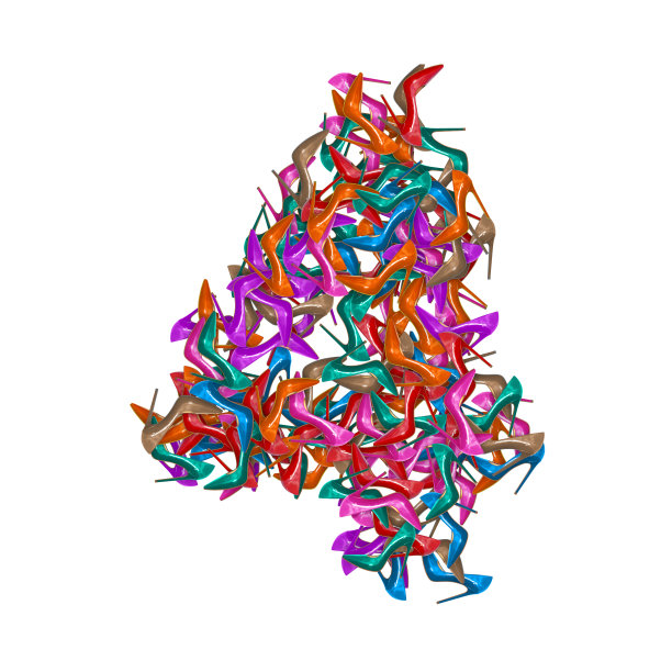 3d字母，大写数字四制成的高跟鞋，白色背景上的3d插图图片下载