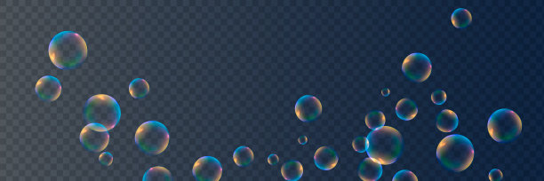 一套现实的彩色肥皂泡。透明现实的肥皂泡孤立在透明的背景。图片下载