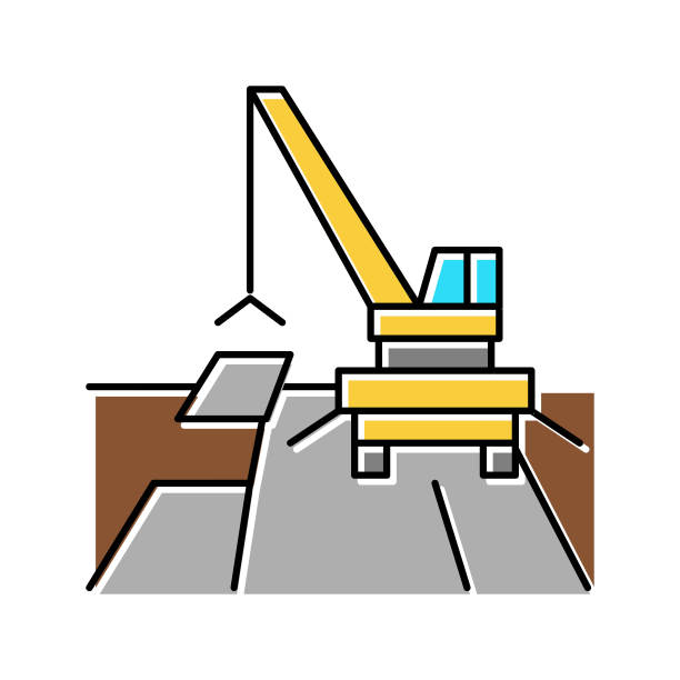 起重机道路建设彩色图标矢量插图图片下载