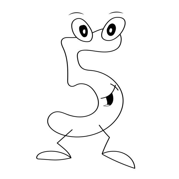 卡通数字五号，儿童色彩设计的有趣数字，视觉材料卡通数字与角色眼睛图片下载