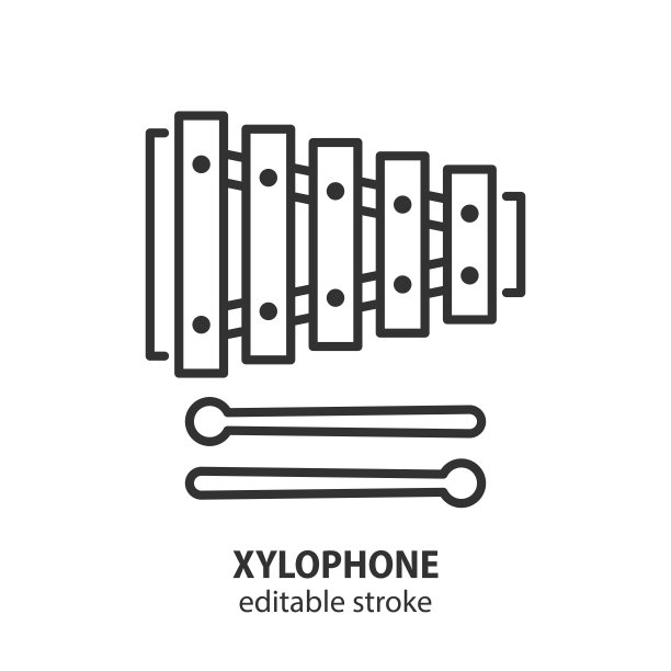 木琴玩具线图标。乐器的象征。可编辑的中风。图片下载