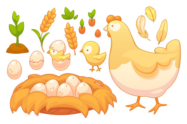 一组农场动物和物体图片下载