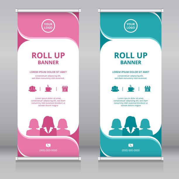 女性赋权或商业女性主题现代卷横幅模板，Standee模板图片下载