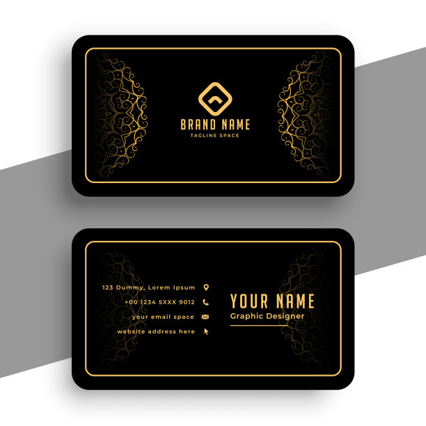 豪华金色曼荼罗风格的黑色名片图片下载