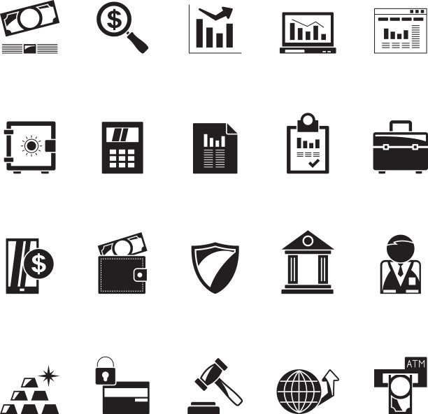 剪影银行，商业和金融图标图片下载