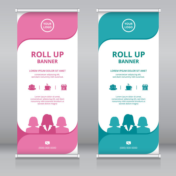 女性赋权或商业女性主题现代卷横幅模板，Standee模板图片下载