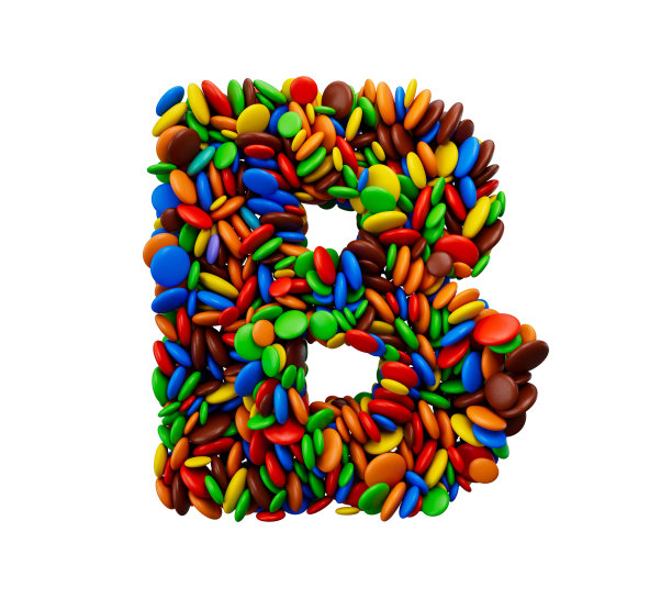 字母B的彩色彩虹糖果节日孤立在白色背景3d插图图片下载