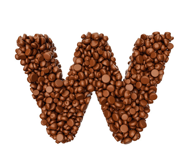 字母W由巧克力片巧克力片字母字母W 3d插图图片下载