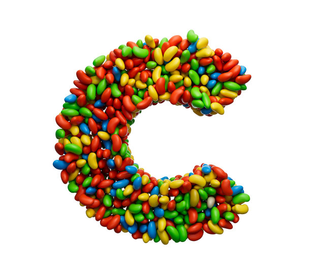字母C彩色软糖字母C彩虹彩色糖果3d插图图片下载