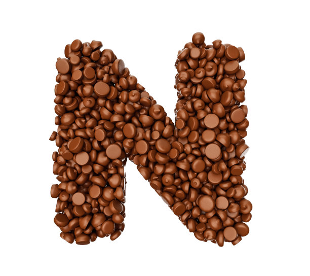 字母N制作的巧克力片巧克力片字母N 3d插图图片下载