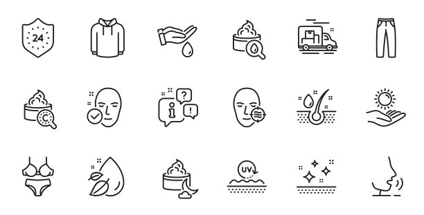 轮廓集的裤子，血清油和问题皮肤线图标的web应用程序。为设计。向量图片下载