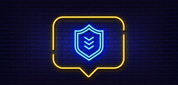 屏蔽线图标。保护信号。霓虹灯语音泡泡。向量图片下载