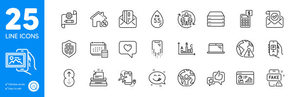 轮廓图标集。互联网警告，智能手机恢复和航班应用程序图标。用于网站应用。矢量图片下载