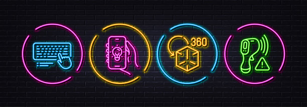 电子应用程序，计算机键盘和增强现实最小的线条图标。对于web应用，打印矢量图片下载