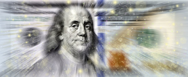 繁荣和商机的概念，发光的美国百元美钞图片下载