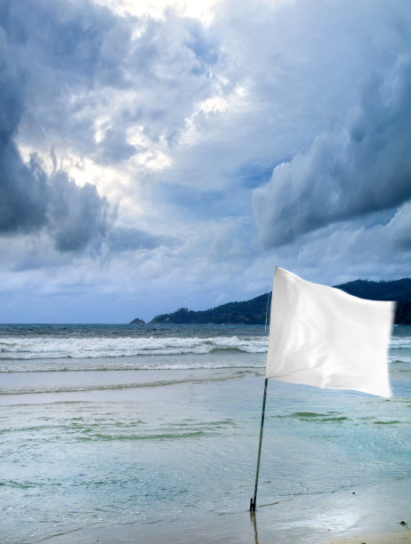 白旗在沙滩上迎风飘扬图片下载