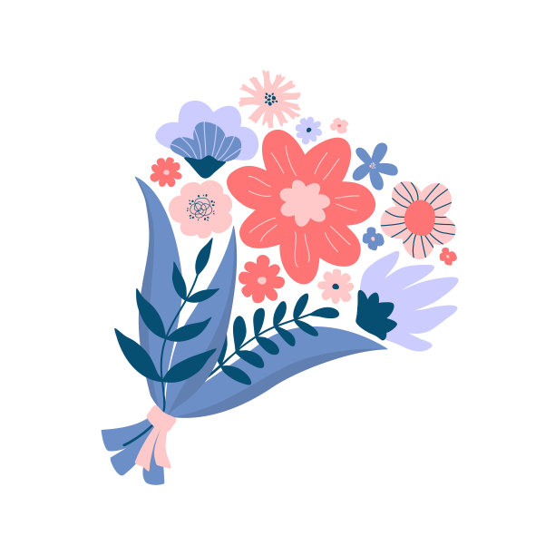 平花花束。手绘春天盛开的花朵图片下载