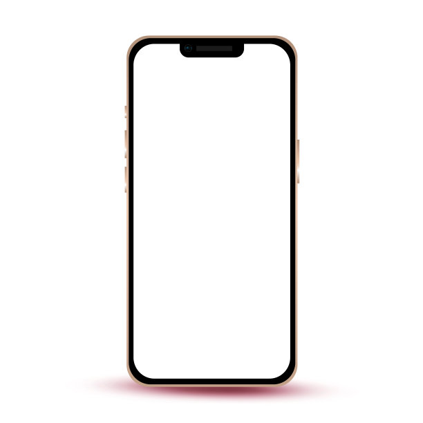 现代金色手机智能手机在白色背景与空白屏幕-向量图片下载