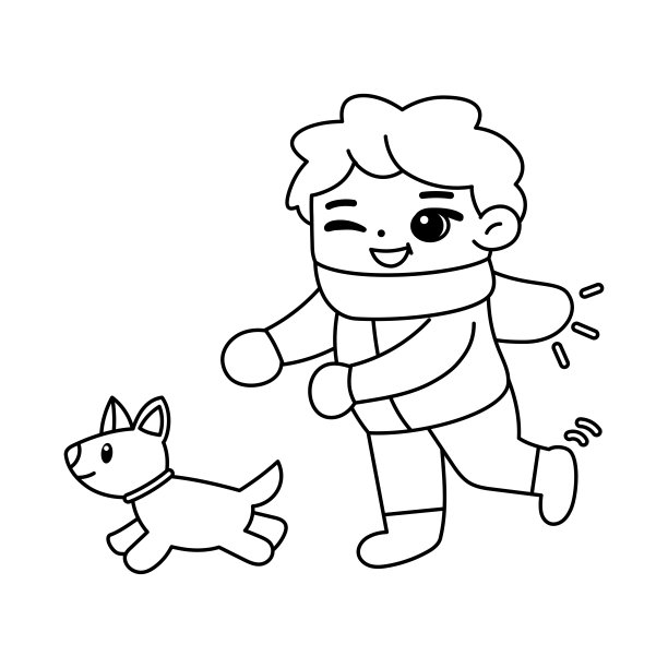 孤立的男孩狗雪画冬天的孩子向量插图图片下载