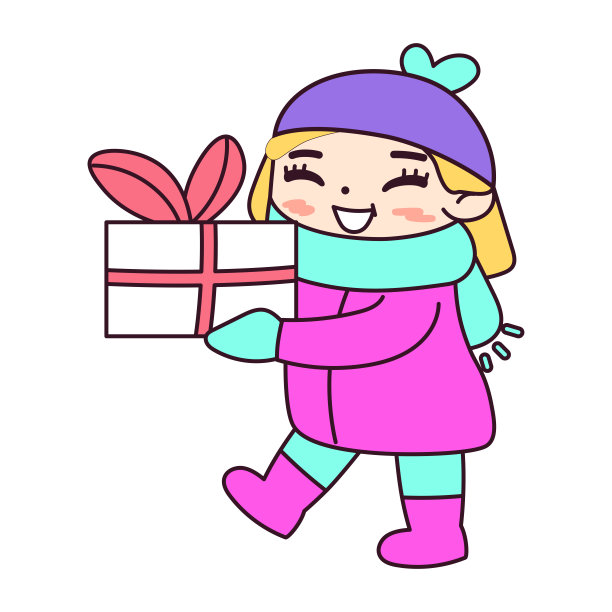 孤立的女孩礼物雪冬天的孩子向量插图图片下载