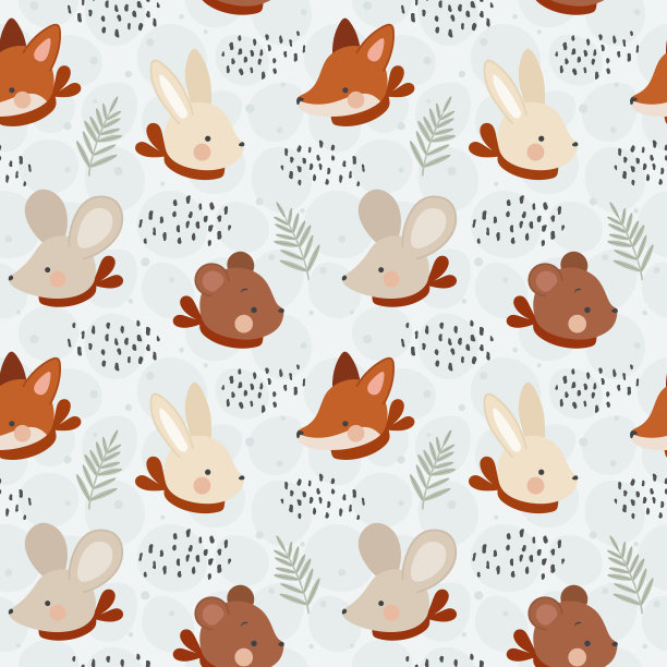 动物无缝图案，狐狸和兔子兔子背景向量图片下载