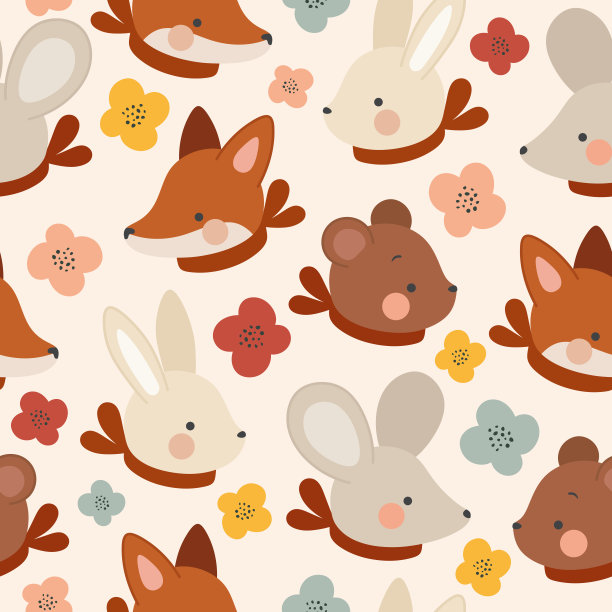 动物无缝图案，狐狸和兔子兔子背景向量图片下载
