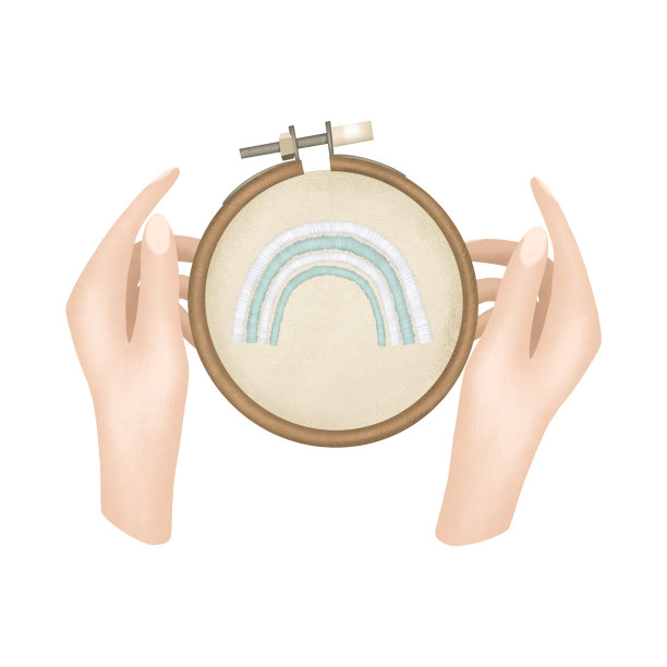 插图的手与刺绣环，手绘图形元素在白色背景图片下载