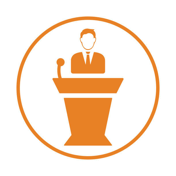 会议、演讲、演讲图标。橙色矢量EPS。图片下载