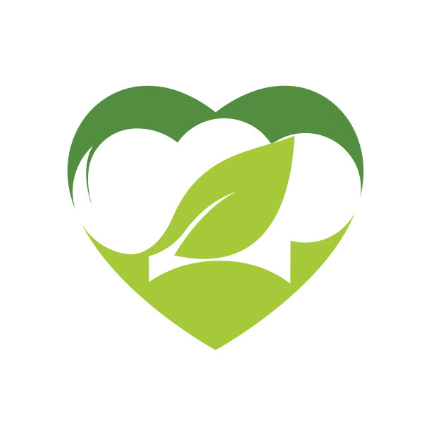 厨师帽标志与绿叶矢量标志设计。有机食品标识概念。图片下载