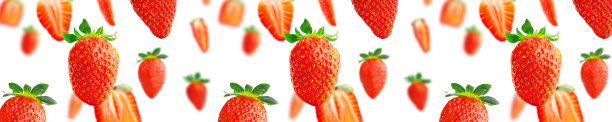 在白色的背景上草莓的彩色背景。俯视图，平躺横幅图片下载
