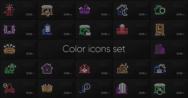 洪水保险、开门和市场销售员线条图标合集，矢量素材图片下载