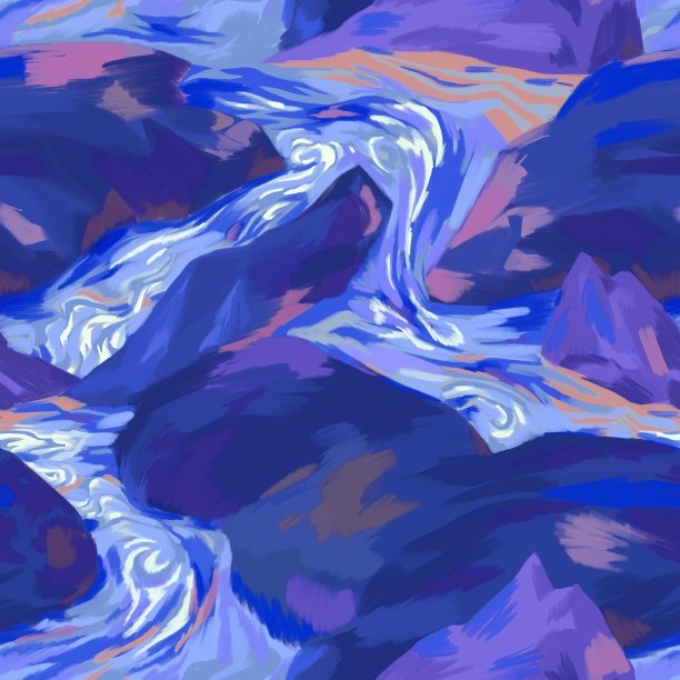 无缝河流景观图案可供印刷。水和岩石一起流。蜡笔纹理的自然场景的表面设计打印。波浪流背景。流体大理石纹理背景。图片下载