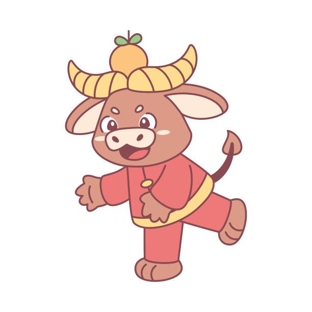 孤立可爱的黄牛与中国传统服饰生肖矢量图片下载