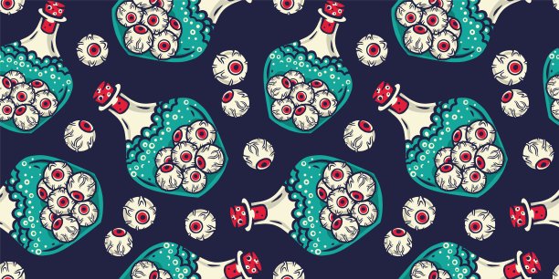 带有瓶子和可怕眼球的万圣节图案图片下载