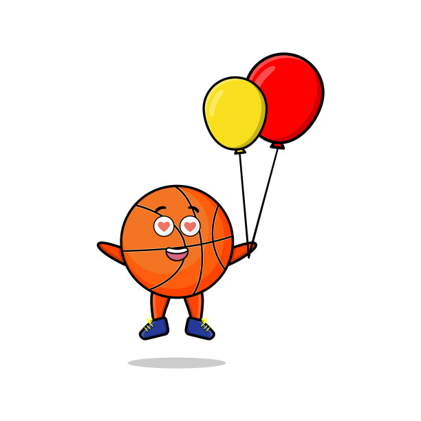 可爱的卡通篮球漂浮在气球上图片下载