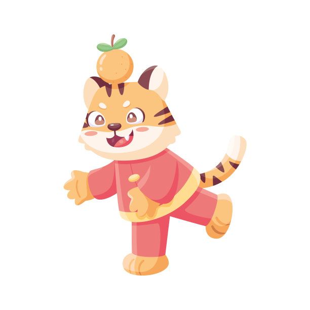 孤立可爱的狮子与中国传统服饰生肖符号向量图片下载