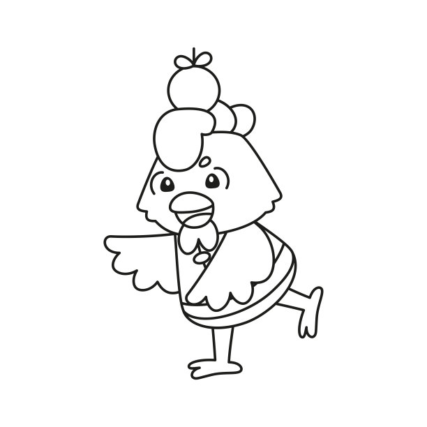 孤立可爱的公鸡与中国传统服饰生肖矢量图片下载