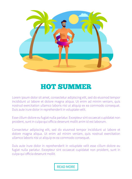 炎热的夏天网络海报热带海滩和运动员图片下载