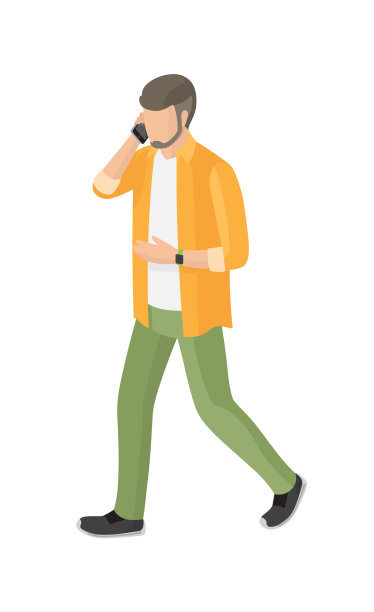 成年男子，留着胡子，黄色衬衫，绿色裤子图片下载