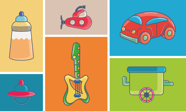 一套不同的玩具图标平面设计矢量图片下载