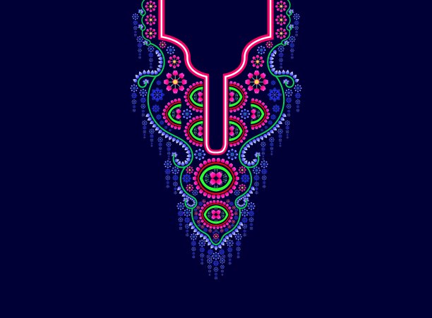 为时尚女性设计的花卉民族设计。背景，壁纸，服装，领口和包装。项链刺绣。几何民族东方图案传统。图片下载