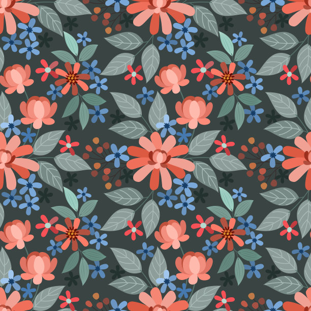 彩色手绘花卉无缝图案。图片下载