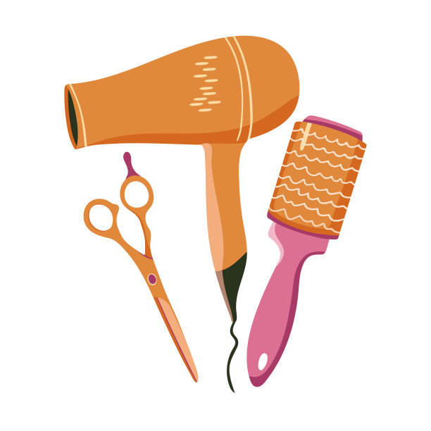 发型师工具和配件的向量集。手绘插图图片下载