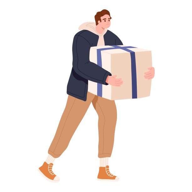 快乐的人出门，带着包装好的节日礼品盒。手里拿着生日礼物走路的人。那家伙吓了一大跳。平面矢量插图孤立在白色背景上图片下载