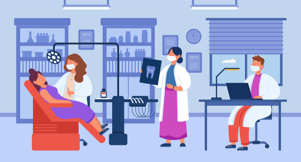 女卡通病人参观牙医诊所图片下载